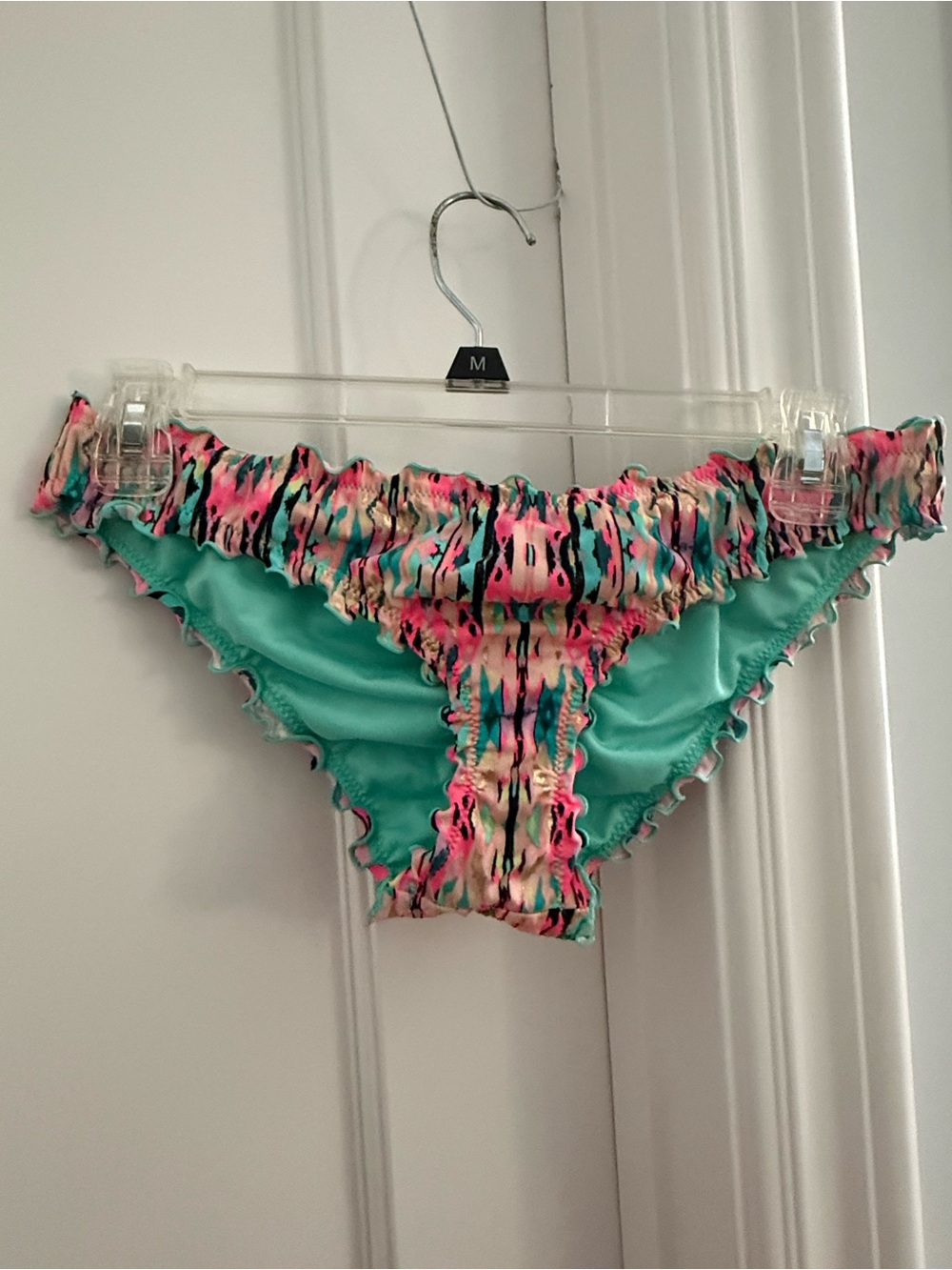 Shade & Shore Teal Bikini Bottom with Multicolor Ruffle Trim